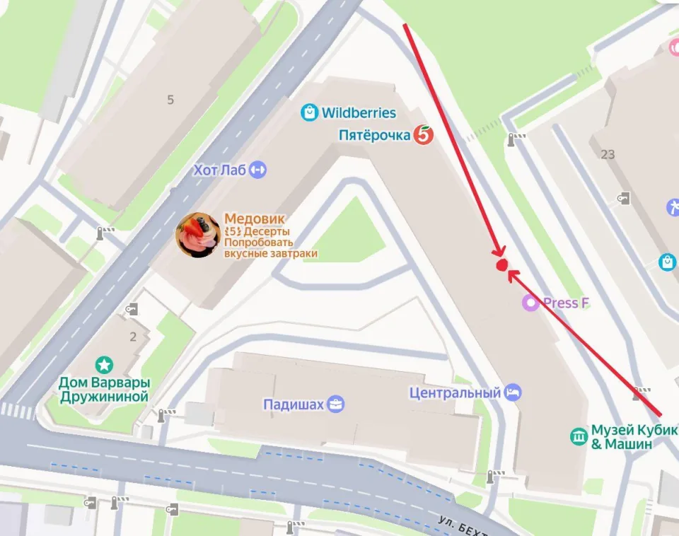 Схема прохода к уличной двери второго блока для апартаментов с 7 по 18